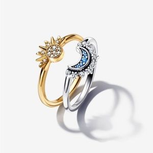Pandora Celestial Sun & Moon Ring Set - Size 5